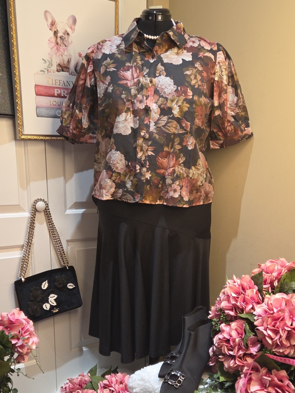 Nwt XL Lucky & Covo Floral Short-Sleeve Button-Down Shirt - Black Floral